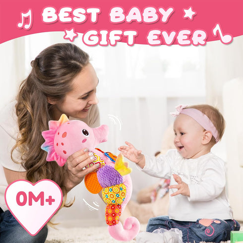 Baby Toys 0 to 12 Months, Musical Stuffed Animal Activity Soft Toys with Multi-Sensory Crinkle, Rattle and Textures,Infant Tummy Time Toys for New...