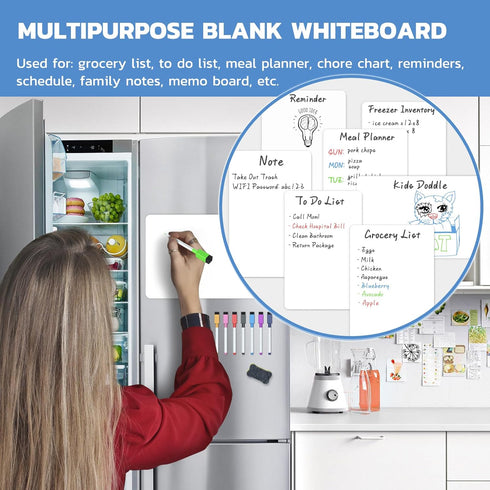 Magnetic Whiteboard for Fridge, Refrigerator Dry Erase Board, Small White Board with 8 Markers and 1 Eraser, 12 x 8 Inches...