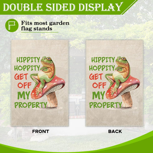 Hippity Hoppity Get Off My Property Welcome Garden Flag, Funny Frog Outdoor Farmhouse Decoration 12x18 Inch Waterproof Double Sided Printing, No T...