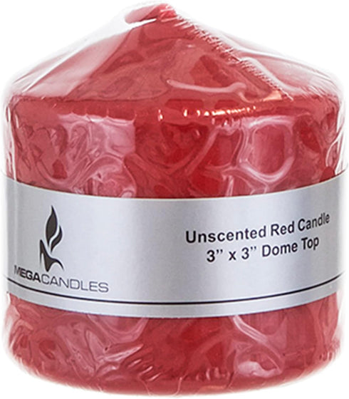 Mega Candles 6 pcs Unscented Dome Top Red Pillar Candles, Pressed Premium Wax Candle 3 Inch x 3 Inch, Home Décor, Weddings, Parties, Celebrations,...