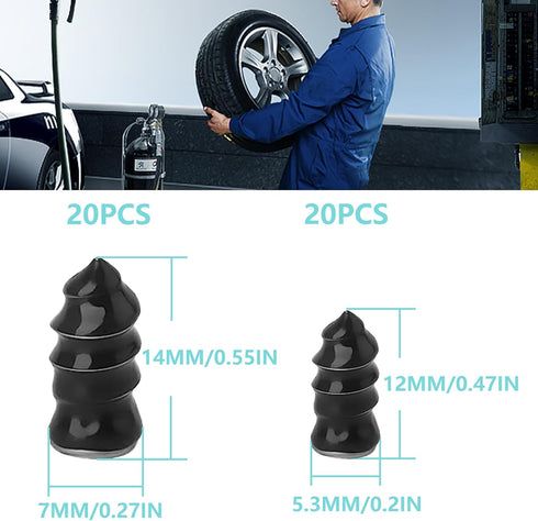40 PCS Tire Plug Kit, Fast and Easy Vacuum Tire Repair Rubber Nail with Screwdriver for Car Motorcycle ATV Tires Puncture Repair (20 S+20 L+ Screw...
