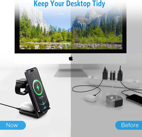 Criacr 3 in 1 Charging Station for Apple Samsung Multiple Devices,Wireless Chager for iPhone 15/14/13/12 & Samsung Galaxy, Magsafe Charging Stand ...