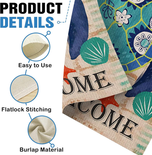 Home Decorative Welcome Quote Outdoor Turtle Beach Garden Flag Double Sided, Tropical Ocean House Yard Flag, Rustic Coastal Garden Yard Nautical S...