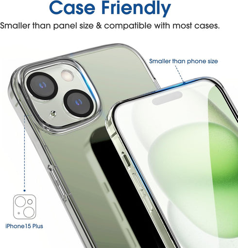 amFilm OneTouch 2+2 Pack for iPhone 15 Plus 6.7" Screen Protector Tempered Glass with Camera Lens Protector, Easiest Premium Installation Kit, Bub...