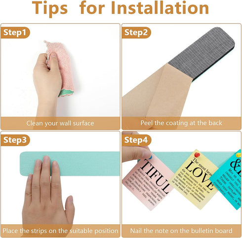Felt Pin Board Bar Strips Bulletin Board for Bedrooms Offices Home Wall Decoration, Notice Board Self Adhesive Cork Board with 35 Push Pins for Pa...