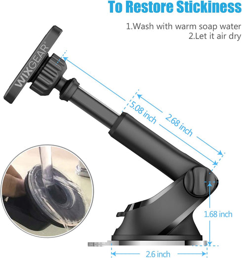WixGear Magnetic Car Phone Mount – Universal Holder for Windshield & Dashboard with New Long Telescopic Arm – Compatible with Cell Phones & Tablet...