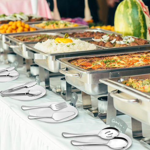 Serving Utensils, XEVOM 6-Piece Stainless Steel Serving Utensil Set Include Serving Spoon, Slotted Serving Spoon, Serving Fork,Serving Tong, Appet...