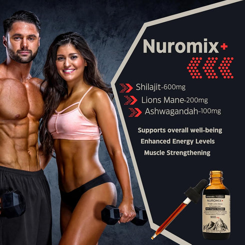 Nuromix Shilajit Liquid Drops – 900mg Organic Shilajit Drops with Lion’s Mane and Ashwagandha – Non-GMO SHilajit Supplement for Energy Boost, Immu...