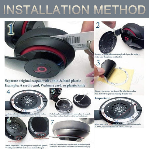 Replacement Ear Pads Protein PU Leather Ear Cushion Compatible with Beats by Dr.Dre Studio 2.0 Studio 3 B0500 B0501 Wired Wireless Over-Ear Headph...