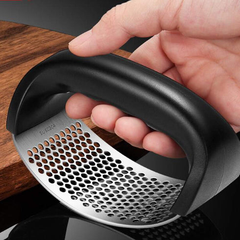 Garlic Press Rocker - Stainless Steel Garlic Crusher, Chopper, Mincer with Silicone Garlic Peeler, Mini Brush Tools For You (Black)...