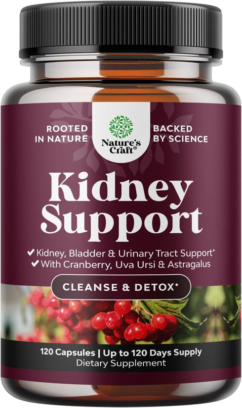 Kidney Support Cranberry Supplement for Women and Men - High Strength Kidney Cleanse and Detox with Stinging Nettle Uva Ursi and Astragalus for Ki...
