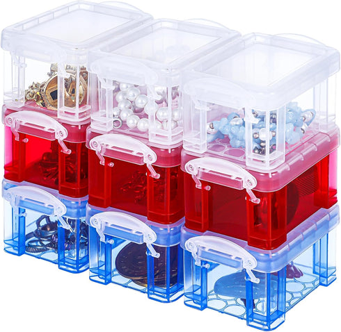 9 PCS Storage Box Containers with Lids, Small Plastic Clear Mini Bins, 3.4 x 2.6 x 2.0 Inches Reusable Stackable Craft Box Cases, Small Items Acce...