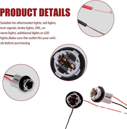 Pack of 2 Car Light Bulb Wire Wiring Harness Socket Connector, T10 T13 T15 Harness Pigtail Socket, for Turn Signal Lights Brake Lights Replacement...