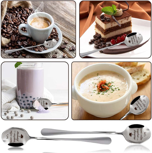 2 Pcs 7.5 inches Engraved Coffee Spoons Let's Have Coffee Together Forever Personalized Stainless Steel Spoon Ice Cream Spoon Couple Gifts Valenti...