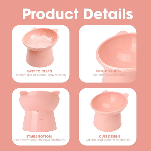 Pink Cat Food Bowl Elevated Tilted Raised Slanted Stand Dish for Neck Protection & Whisker Friendly Feeding-Christmas City Collection, Anti Vomiti...