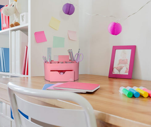 Pink Desk Organizer for Office Supplies and Desk Accessories - Pen Holder Desktop Organization for Room College Dorm Home School (Pink)...
