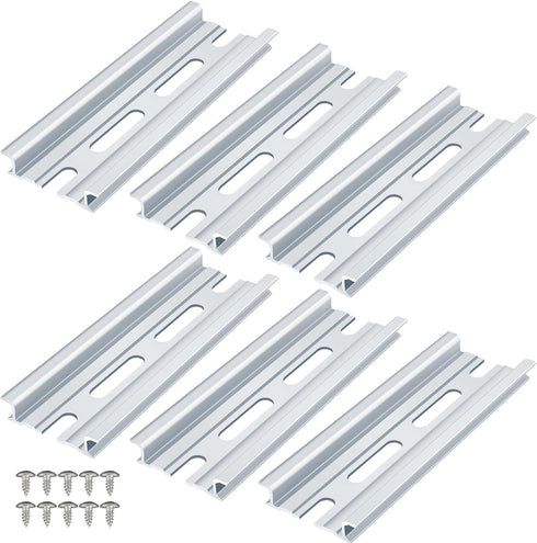 6 Piece Aluminum DIN Rails, 4 Inches Long, 35mm Wide, 7.5mm High, Top Hat Slotted DIN Rail with RoHS, Extra Premium Screws Included for Hardware C...