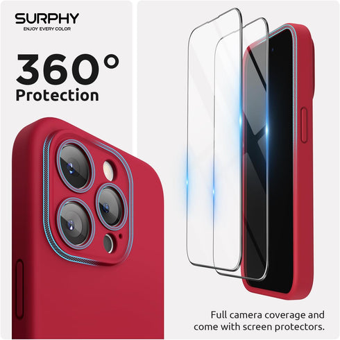 SURPHY Designed for iPhone 15 Pro Max Case Compatible with MagSafe (6.1 inch 2023), with 2 Pack Screen Protector, Liquid Silicone Phone Case (Came...