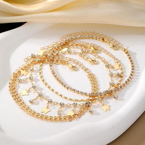 KISS WIFE Gold Anklets for Women, 14k Gold Plated Layered Cuban Figaro Link Chain Ankle Bracelets Set, Dainty Waterproof Summer Beach Foot Jewelry...