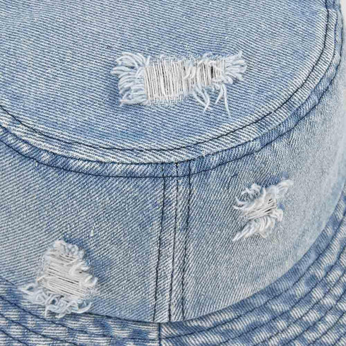 Distressed Denim Bucket Hat Ripped Frayed Edge Sun Hat for Women Men...