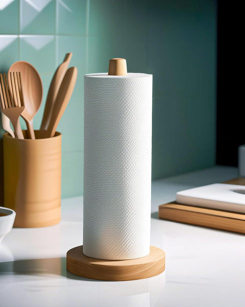 Wooden Paper Towel Holder Stand - Kitchen Paper Hanger Rack Bathroom Towel Roll Stand Organizer Simply Standing Countertop Paper Roll Holder, WPTH...