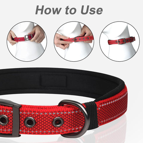 PetiFine Neoprene Padded Dog Collar, Heavy Duty Comfort Dog Collar with Durable Metal Buckle, Reflective Adjustable Belt Buckle Dog Collars for Sm...
