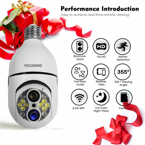 10X Hybrid Zoom Light Bulb Security Camera, 2MP Light Socket Security Camera Outdoor Indoor, Wireless WiFi Home Security Cameras, Full Color Night...