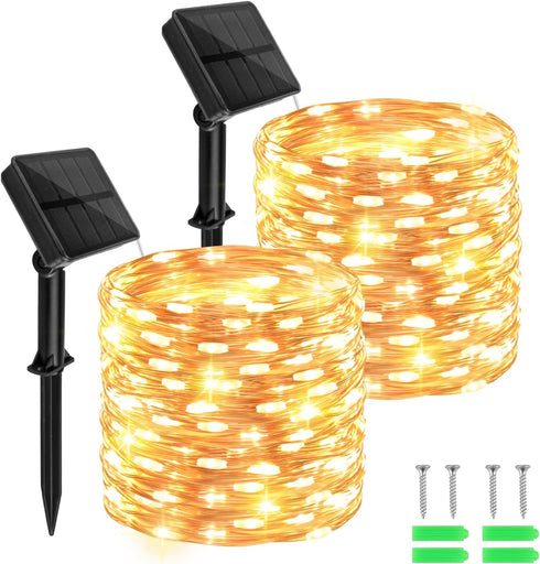 Solar Fairy Lights Outdoor Waterproof,39.4ft 120LED Solar String Lights for Outside 8 Modes 2 Packs for Patio Backyard Garden Deorations Warm Whit...