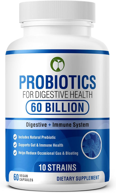 Probiotics for Digestive Health 60 Capsules | 60 Billion CFU Scientifically Formulated Multi Strain Probiotic Blend | Organic Supplements with Pre...