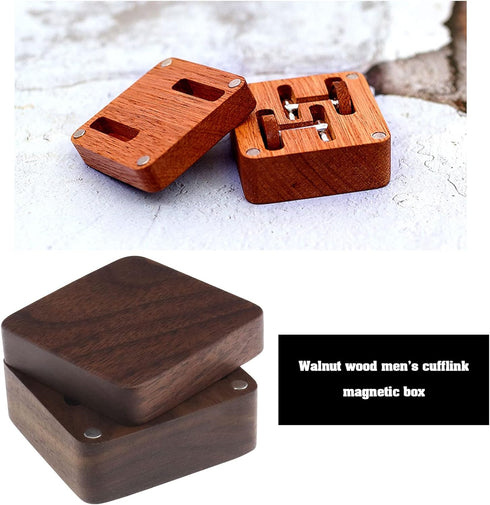 eMagTech Cufflink Box Wooden Cufflink Box Case Magnetic Cufflink Case Jewellery Organisers Accessories for Men Boys 4.7x4.7cm Brown...