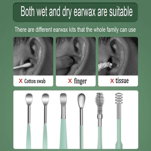 12 Pcs Ear Pick Earwax Removal Kit, Ear Wax Removal Tool, Stainless Steel Earwax Removal Tool with Leather Storage Box (Black+Green)...