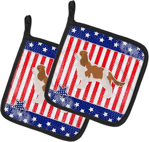 Caroline's Treasures BB3349PTHD USA Patriotic Cavalier King Charles Spaniel Pair of Pot Holders Kitchen Heat Resistant Pot Holders Sets Oven Hot P...