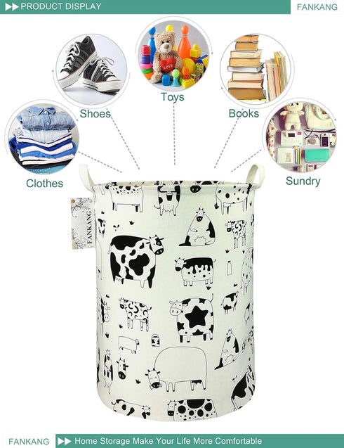 FANKANG Storage Basket, Nursery Hamper Canvas Laundry Basket Foldable with Waterproof PE Coating Large Storage Baskets for Kids Boys and Girls, Of...