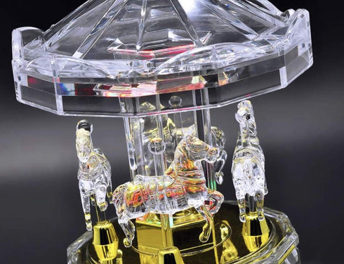 Mechanical Wind-up Carousel Music Box with LED Lights Transparent Acrylic Melody Castle in The Sky Carrying You...