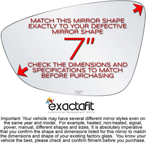 exactafit 8114L Driver Side Mirror Glass Replacement Repair Compatible With VW Volkswagen Passat Jetta CC Eos...