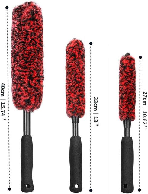 Car Wool Wheel Brushes for Cleaning Wheels Set (3 Pack), Metal-Free Tire Brushes Kit, Soft Wheel Brushes for Cleaning Tires and Rims...