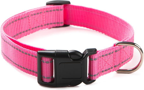 Reflective Dog Collar for Small,Medium, and Large Dogs,Ajustable Nylon Dog Collars with Quick Release Buckle,Pink M...