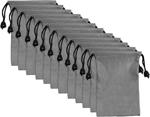 Drawstring Bags Set Small Grey Waterproof Storage Bag Cloth Bag Flannel Cinch and Ditty Pouch Gift Wrap Big Storage Bags Pouches,12 Pcs (7x11CM).....
