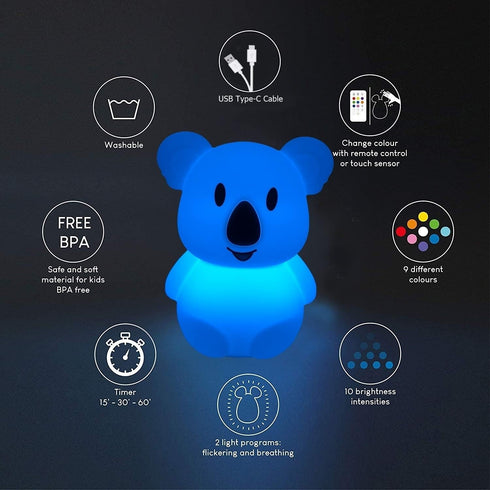 Koala Night Light for Kids Silicone Bedside Bedroom Lighting, Baby Nursery Light Sleeping NightLights, Color Changing Lamps - Eye Caring, Adjustab...
