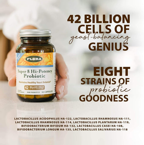 Flora Super 8 Hi Potency Probiotics 30 Count - Healthy Yeast Balance & Digestive Health - for Men & Women - 42 Billion CFU, Raw, Gluten Free - Up ...
