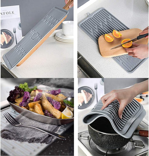 Dish Mat Silicone Dish Drying Mats Works For Drying Stemware Cocktail Glasses Silverware Pots Pans Knives and Dish Rack for Kitchen Counter Sink B...