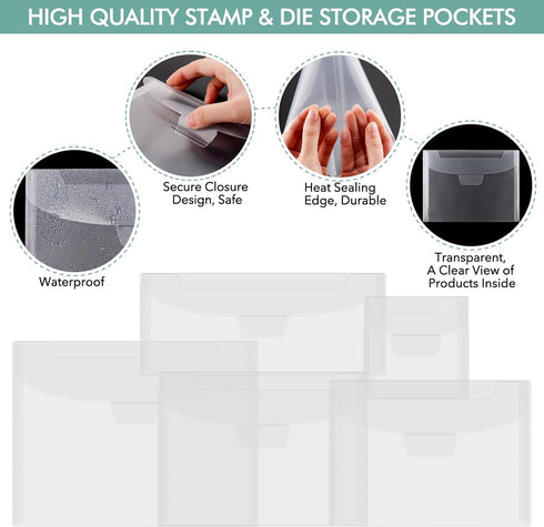 50 Pcs/Set 5 Sizes Stamp & Die Storage Pockets Resealable Clear Plastic Seal Bags Storagefor Cutting Dies Stamp Crafts for DIY Scrapbooking Paper ...