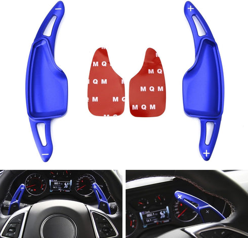 iJDMTOY Blue CNC Billet Aluminum Large Paddle Extensions Compatible with Chevy 2014-2019 C7 Corvette, 2016-up Gen6 Camaro...