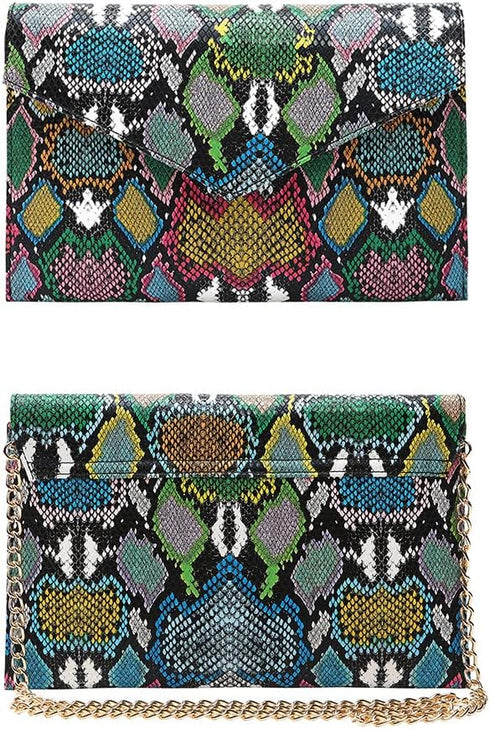 Snakeskin Pattern Envelope Clutch Colorful Handbag Evening Party Prom Chain Bag Big Women Shoulder Crossbody Bag...