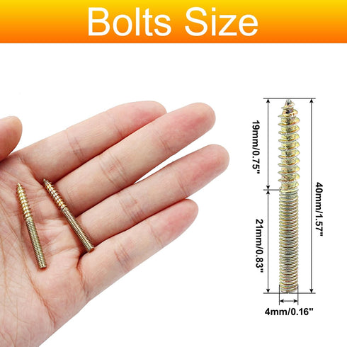 M4 x 1-5/8"(40mm) Hanger Bolts, 12 Pcs Self-Tapping Screw Hanger Bolts Double Headed Bolts Wood Dowel Screw Bolts Furniture Accessories for Wood J...