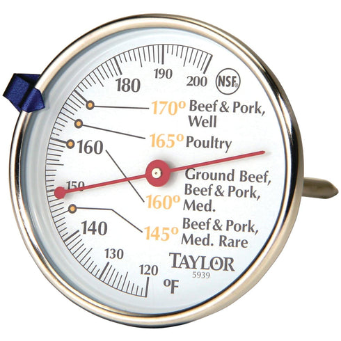 Taylor Leave-in Meat Oven Safe Compact Analog Dial Meat Food Grill BBQ Kitchen Cooking Thermometer, 3 inch dial, Stainless Steel...