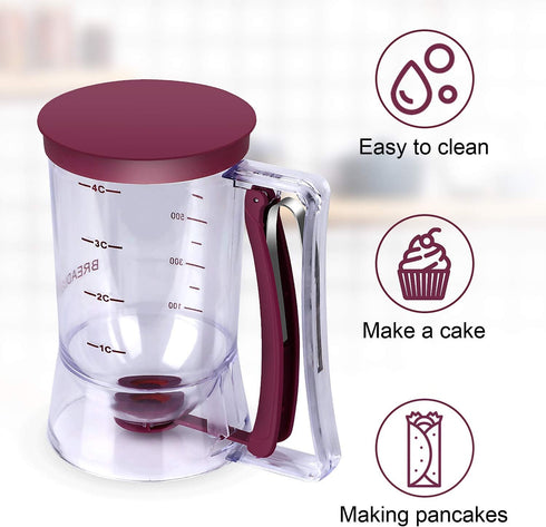 BBSTARZ Pancake Batter Dispenser – 4-Cup Batter Dispenser with Squeeze Handle & Measuring Marks for Pancakes, Waffles, Muffins, Crepes & Cupcakes ...
