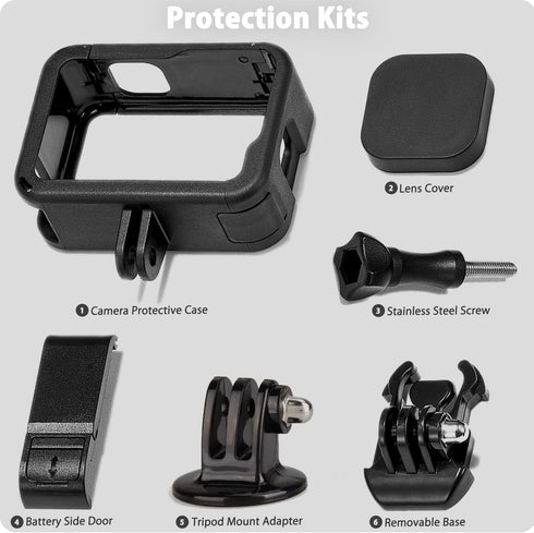 FitStill Protective Accessories Kit Frame Case Compatible with Go Pro Hero 9/10/11/12 Black,Vlog Cage Case with Cold Shoe Adapter&Side Cover&Lens ...