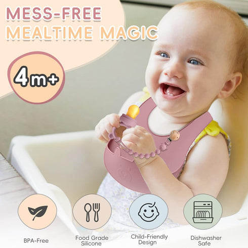 Silicone Baby Fruit Feeder Set with Mini Freedzer Nibble Tray, Breastmilk Popsicle Mold with Baby Bib and Pacifier Clip, BPA Free Teether for Safe...