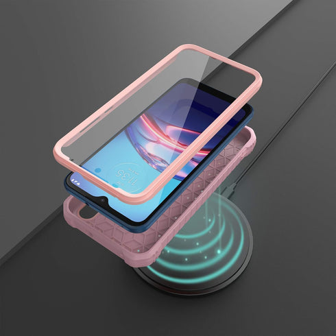 ExoGuard for Moto E Case, Rubber Shockproof Full-Body Cover Case Built-in Screen Protector and Kickstand Compatible with Moto E Phone 2020 (Pink)...